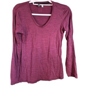 Ibex burgundy maroon merino wool Baselayer Longsleeve top size small flaw